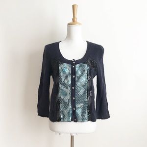 Free People Navy Sequined Cardigan Size Small